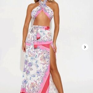 Pink and White Paisley Skirt Set